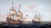 Jacob Gerritz. Loeff, Monogrammist JGL French man-of-war escorted by a Dutch ship in quiet water Germany oil painting artist